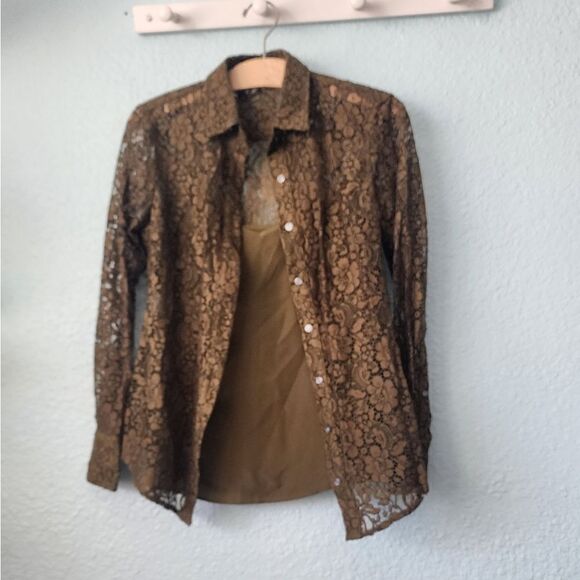 J crew button front with camisole lace blouse - Picture 1 of 13